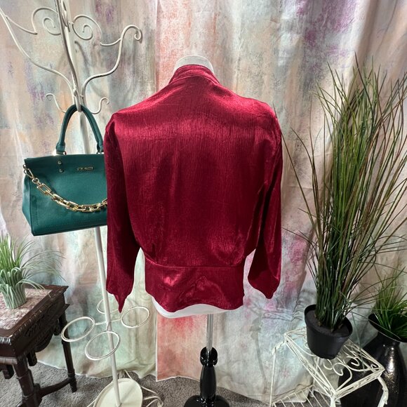 πVintage 90s Wine Red Plus Size Satin Blouse with Fitted End - Picture 2 of 13